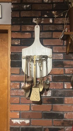 Antique French brass kitchen utensils