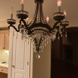 Bronze. Chandelier Hanging Light with Crystal Beads