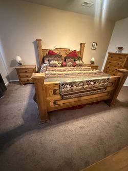 Beautiful Rustic Style King Bedroom set solid wood