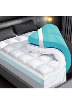 Dual Layer 4 inch Memory Foam Mattress Topper for Pain Relief with 2X Support, 2" Fluffy Pillow Top Queen Mattress Topper Plus 2" Odor-Free Cooling Ge