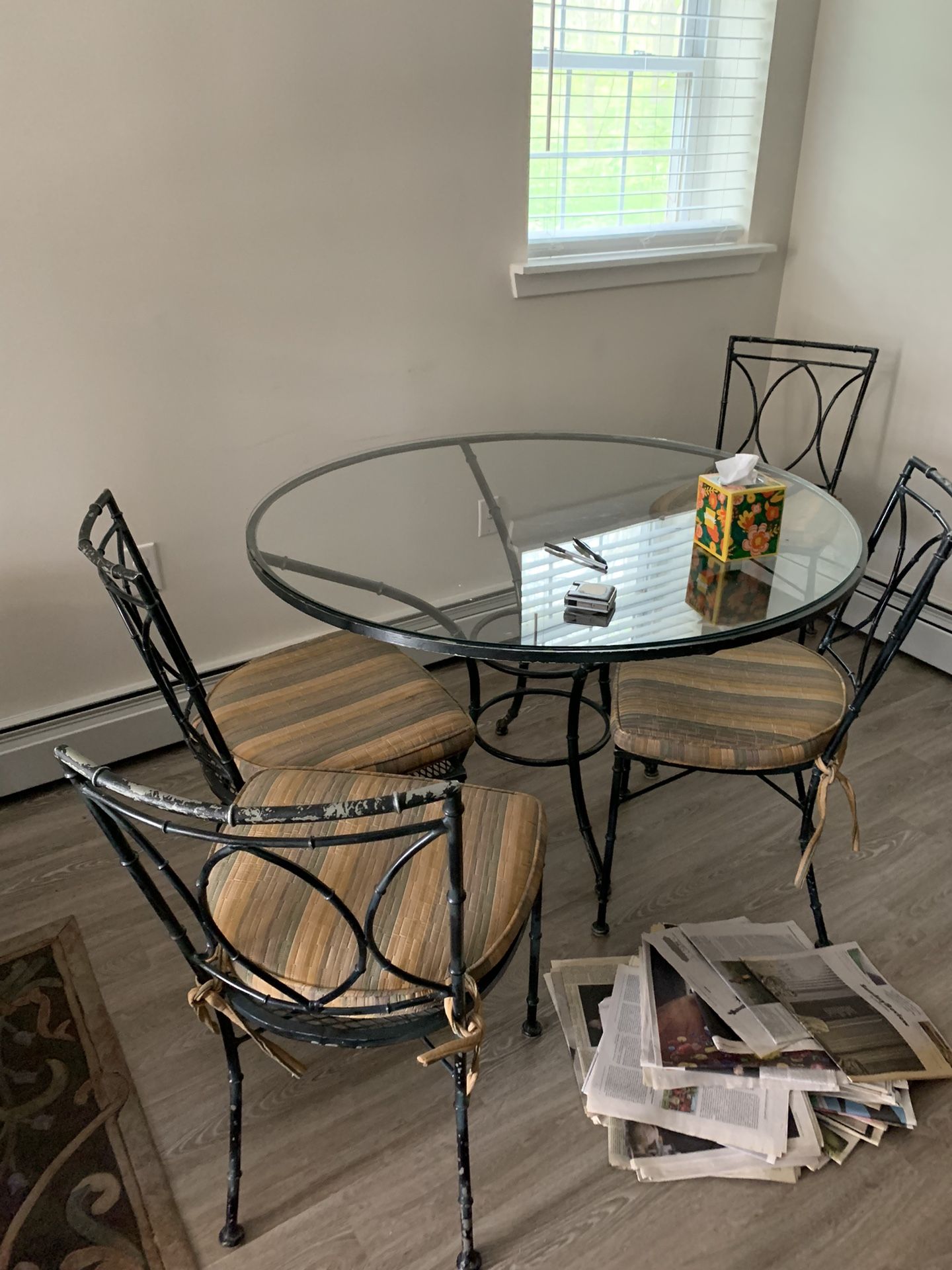 Genuine Wrought Iron With Tempered Glass Table and Chairs