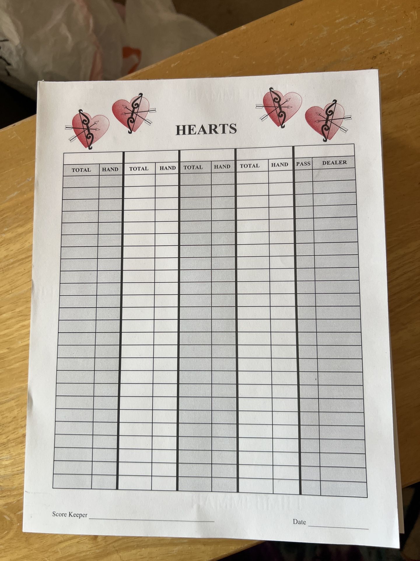 8”x10” Score Sheets For Hearts Card Game 20 Tablets