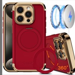 iPhone 14 Pro Max Case/Stand/Red N Gold/New