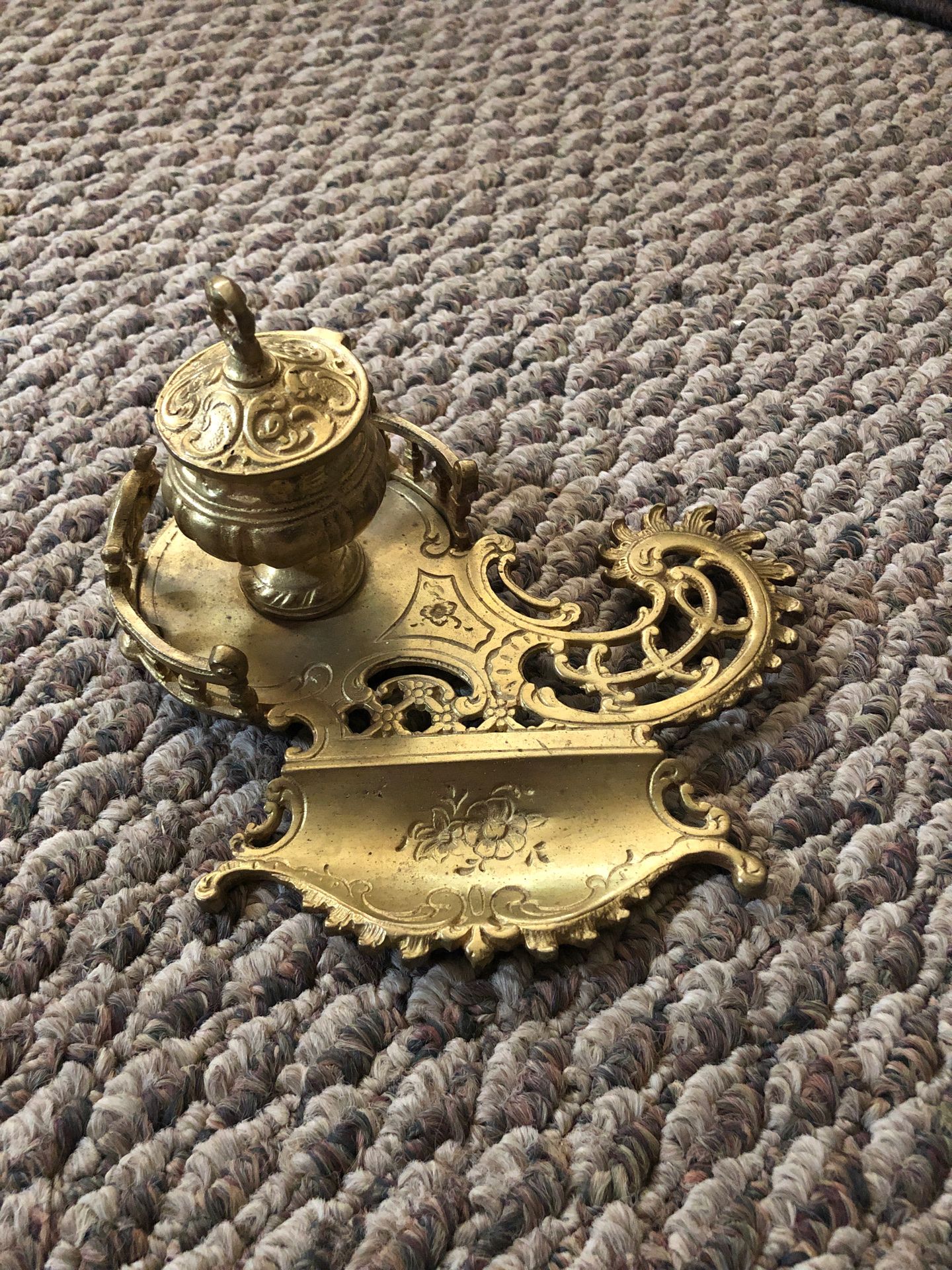 Antique solid brass desk inkwell