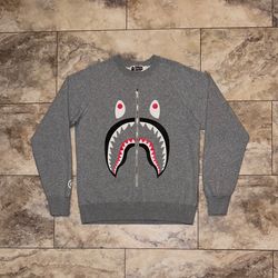 BAPE Shark WGM Metal Zip Crewneck Grey Size Large