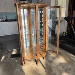 Oak Curved Glass Curio Cabinet 
