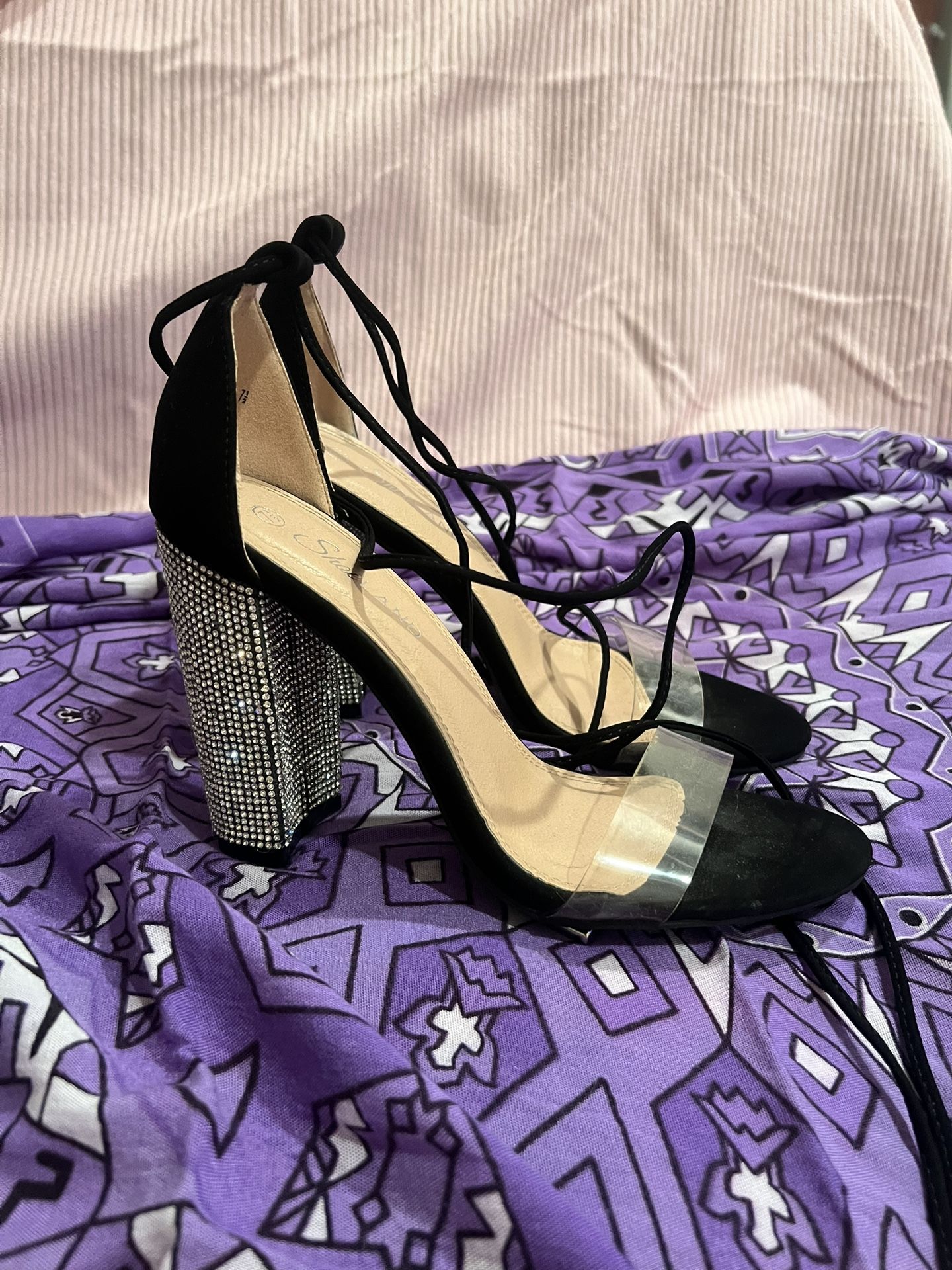 women’s lace up rhinestone heels