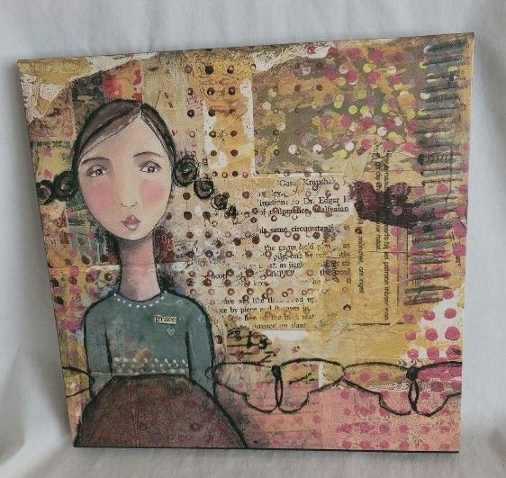 "Grace" Kelly Rae Roberts Collection 12" X 12" X 1" Mixed Media Girl Wall Art