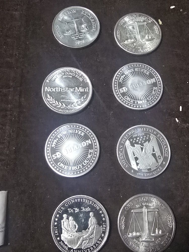 8- 1 Oz Silver Rounds