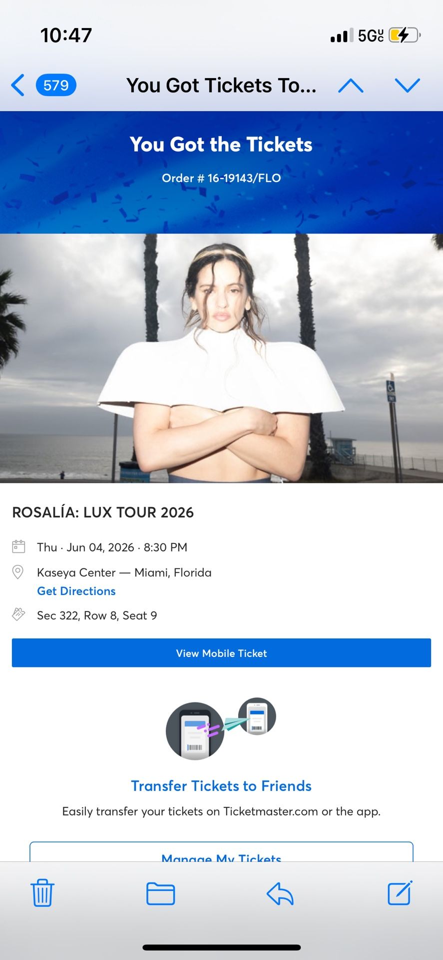 ROSALÍA Concert Ticket For Miami June 4th, From Ticketmaster