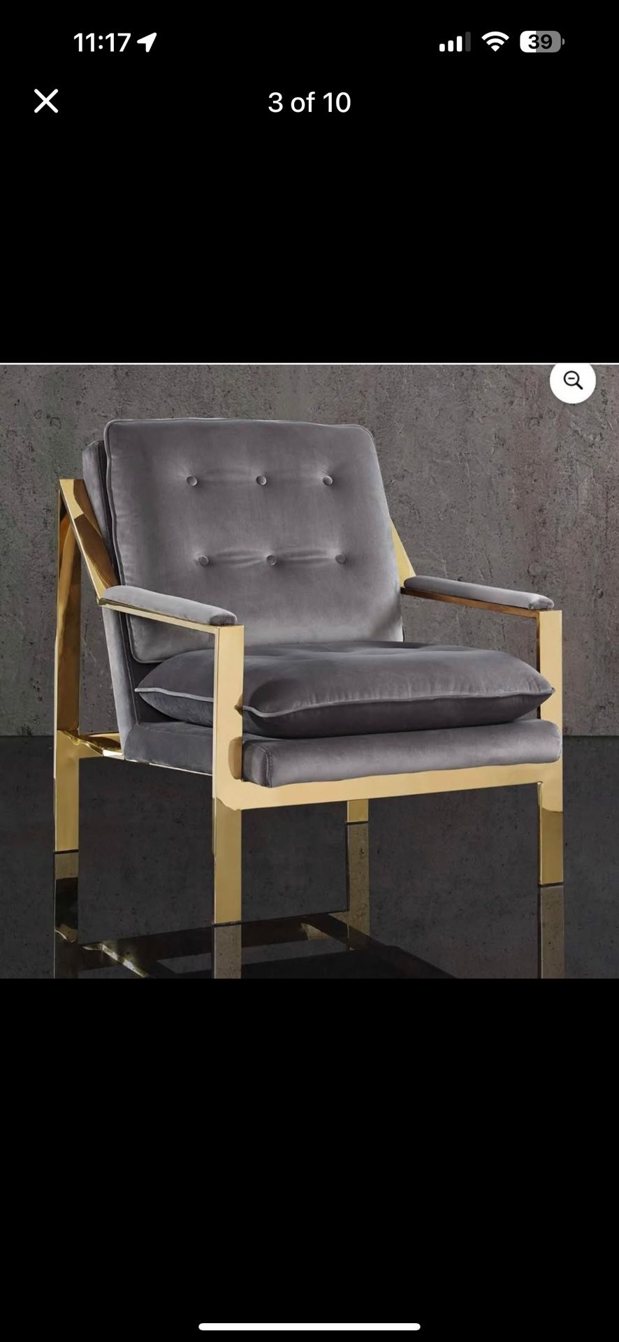 1 Or 2 - Modern Grey Velvet Tufted Armchair with Gold arms & legs