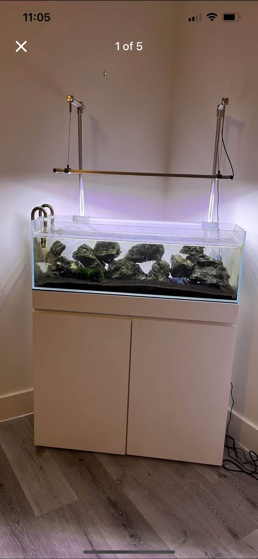 UNS aquarium CLEAR PLUS Edition with white stand Cabinets pump heater CO2 Tank vacuum etc. 