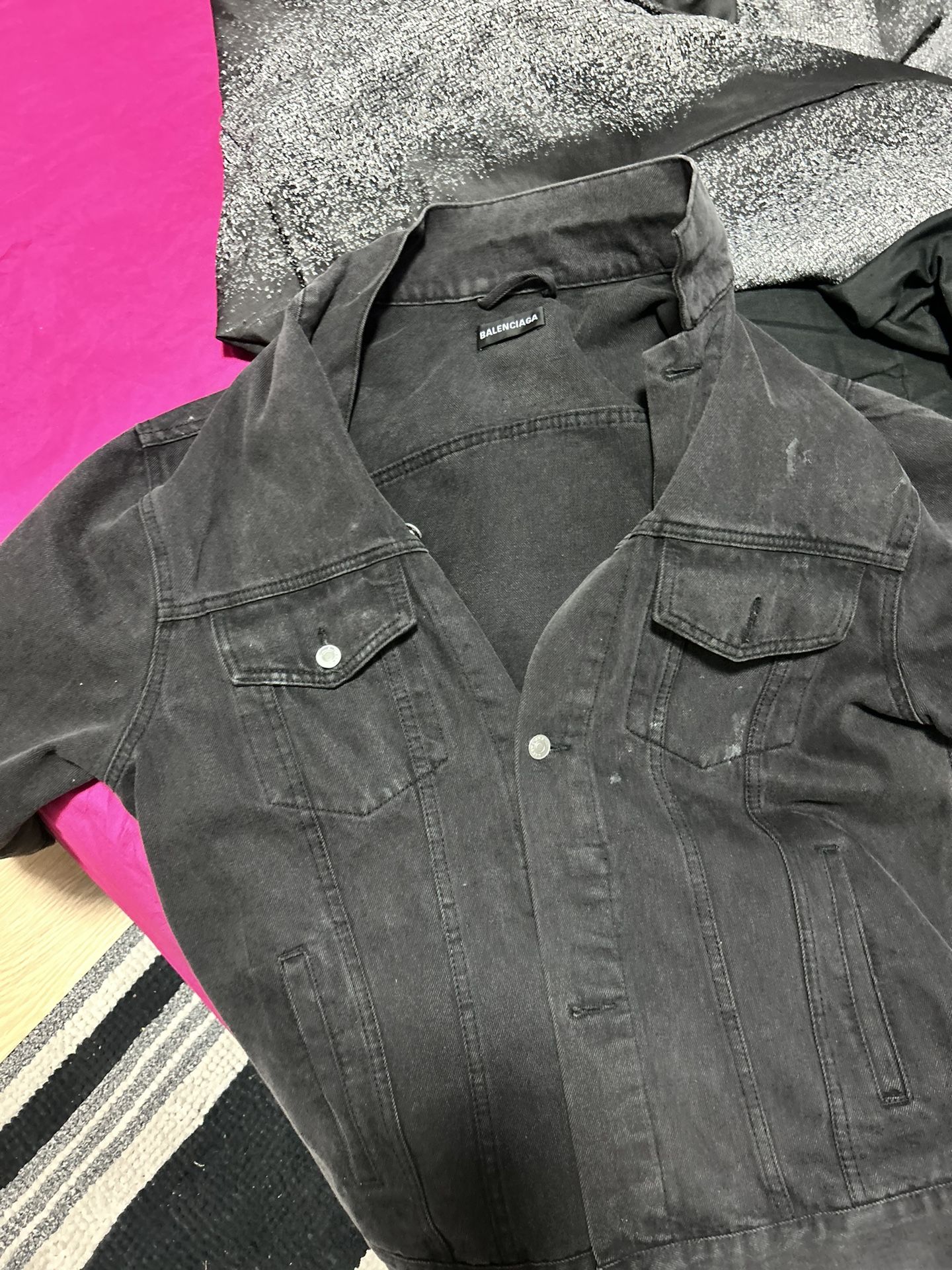 Balenciaga Black Denim Jacket W/ Gym Wear Back Print