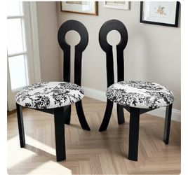Set of 4 Dining Chairs, Linen Upholstered Wooden Dining Chairs with Cushion & Wood Grain Texture Color black and white  Set of 2 retails for $250  I H