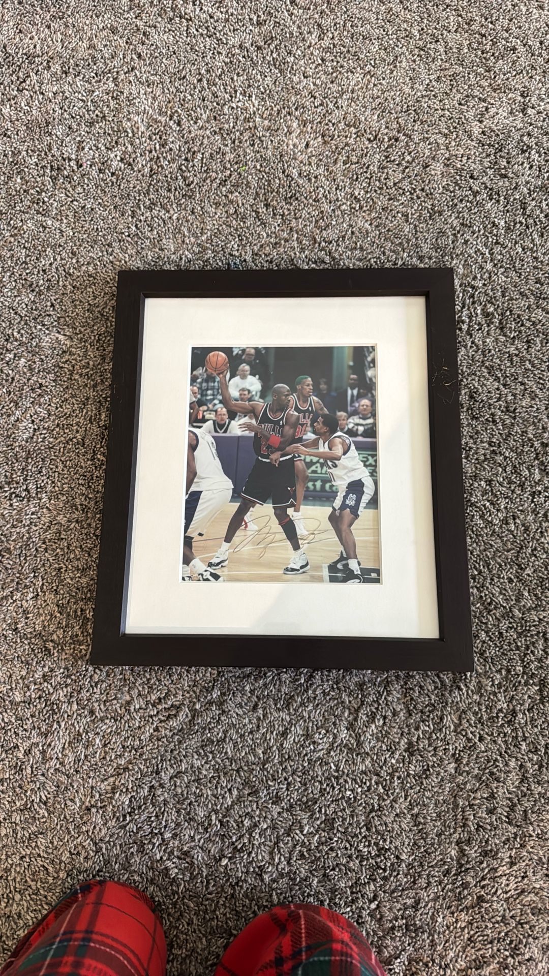Micheal Jordan Signed Picture With Dennis Rodman In The Back Round Before The Dream Team Started 100 Percent Authentic.
