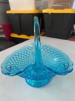 Blue Depression Glass Basket with Handle