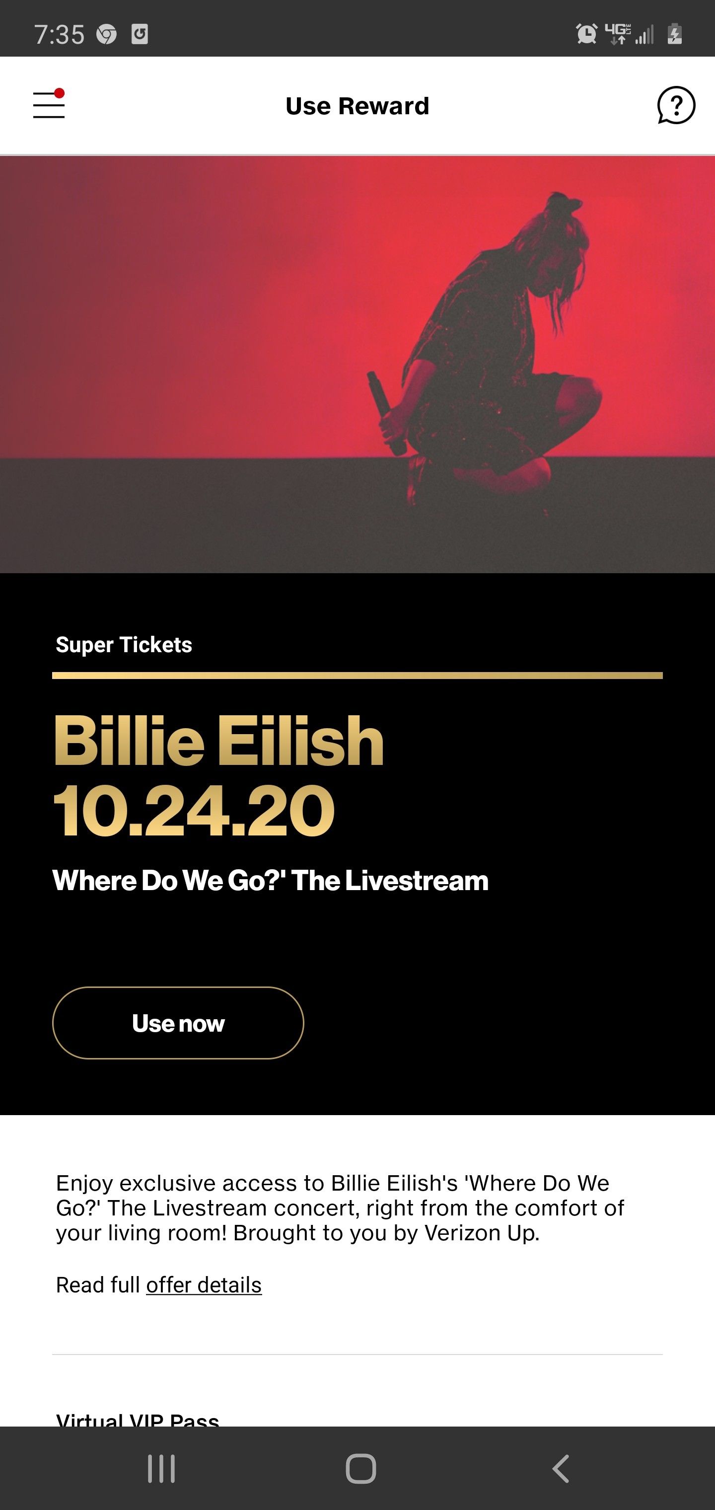 Billie Eilish Virtual Concert Tickets!