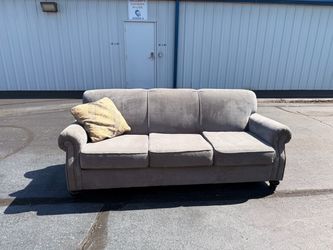 Gray Fabric 3-Seat Sofa with Nailhead Trim