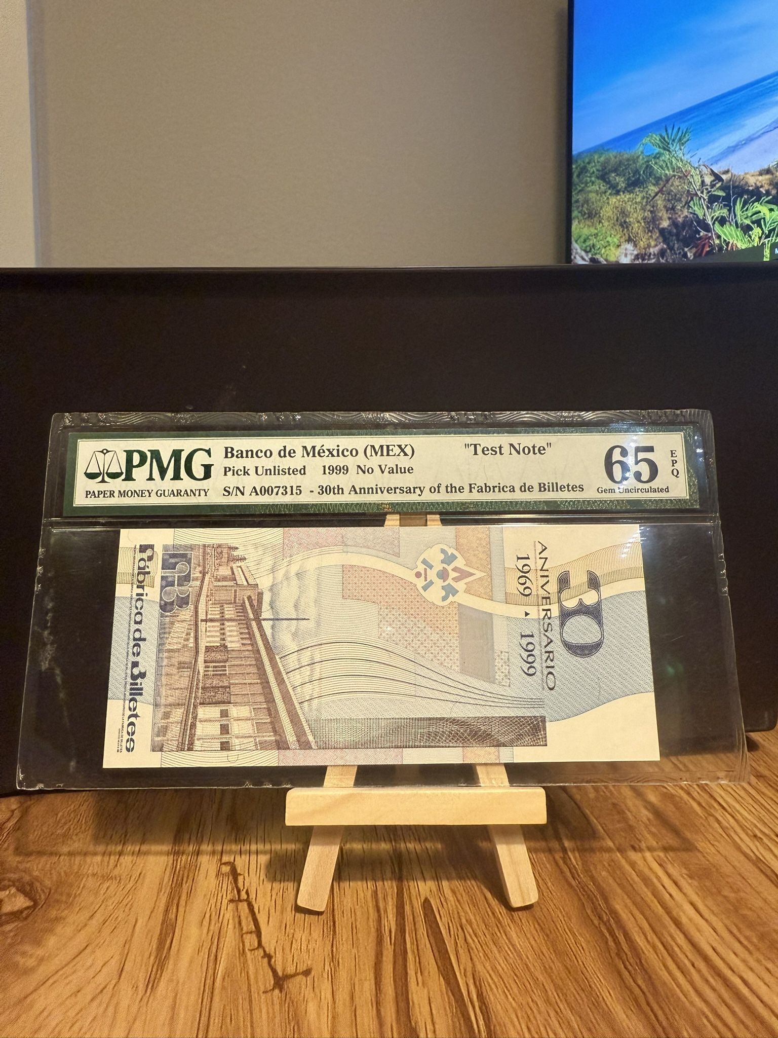Unique 1999 Banco De Mexico Collectible “Test Note” - 65 PMG Rated