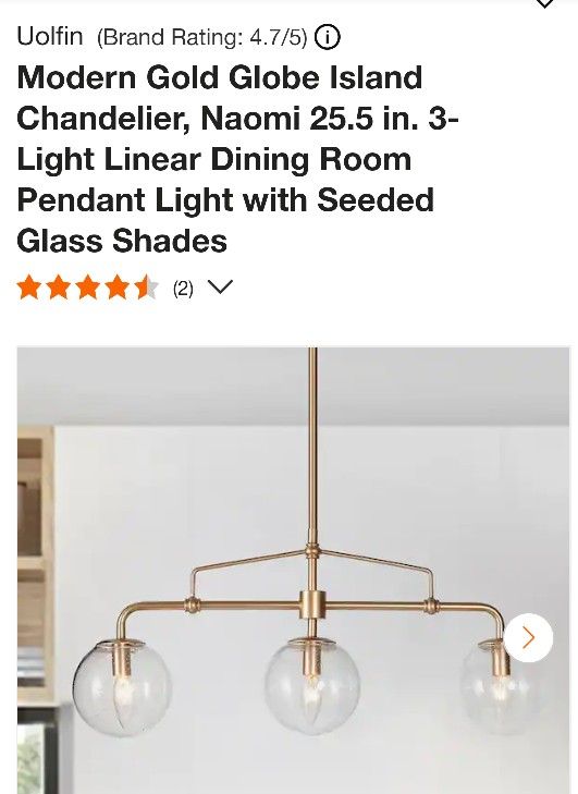 Uolfin 3 Light Chandelier Light Fixture In Gold, Missing Ceiling Cap And Mounting Bracket