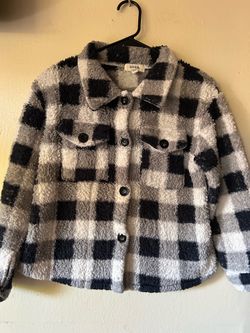 Speechless Girls' Buffalo Plaid Sherpa Jacket, Size L, Black and White