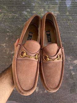 Gucci 1953 Horsebit Loafers in a rich Terracotta suede finish.