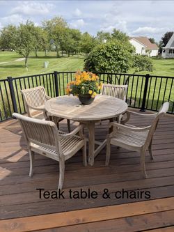 Vintage Smith & Hawken Teak Patio Dining Set - Butterfly Leaf Table & 4 Armchairs