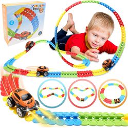 Toys for 3 Year Old Boys,Kids Toys for Boys Girls Age 3-5,184 PCS Toddler Toys Race Car Track Set with Flexible Track Create A Road Race,DIY Magic Car
