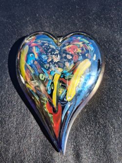 Hand Blown  Glass Heart  Paperweight 