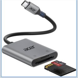 Acer SD Card Reader USB C, Dual Slots Type C to Memory Card Reader, Aluminum Micro SD Card Camera Adapter for MicroSD, SDHC, SDXC, Compatible with iPh