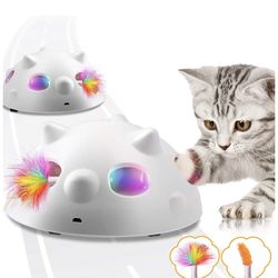 Peek-A-Boo Interactive Cat Toy, Low Noise Electronic Cat Toys with 900Mah Rechargeable Battery &3 Speed Model, 360°Self Rolling Feather Robotic Cat To