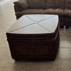 Leather Coffee Table W Drawers On Each Side