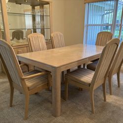 Beautiful Dining Room Set. Solid Oak Wood Table, 6 Chairs & China Cabinet. Mint Condition! Never Used. See Dimensions Below. 