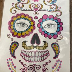 Face Fake Temporary Tattoos Costume Halloween Sugar Skull Cultural Makeup