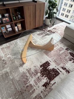 Noguchi-Style Glass Coffee Table, Natural Wood Base - $125 (Chicago Loop)