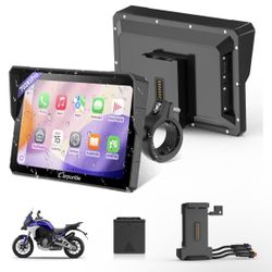Carpuride W702RS PRO Motorcycle GPS Wireless Carplay/Android Auto/Radar BSD, 7" Waterproof Motorbike Touch Screen, with BM05 Mount, Bluetooth Trans, I
