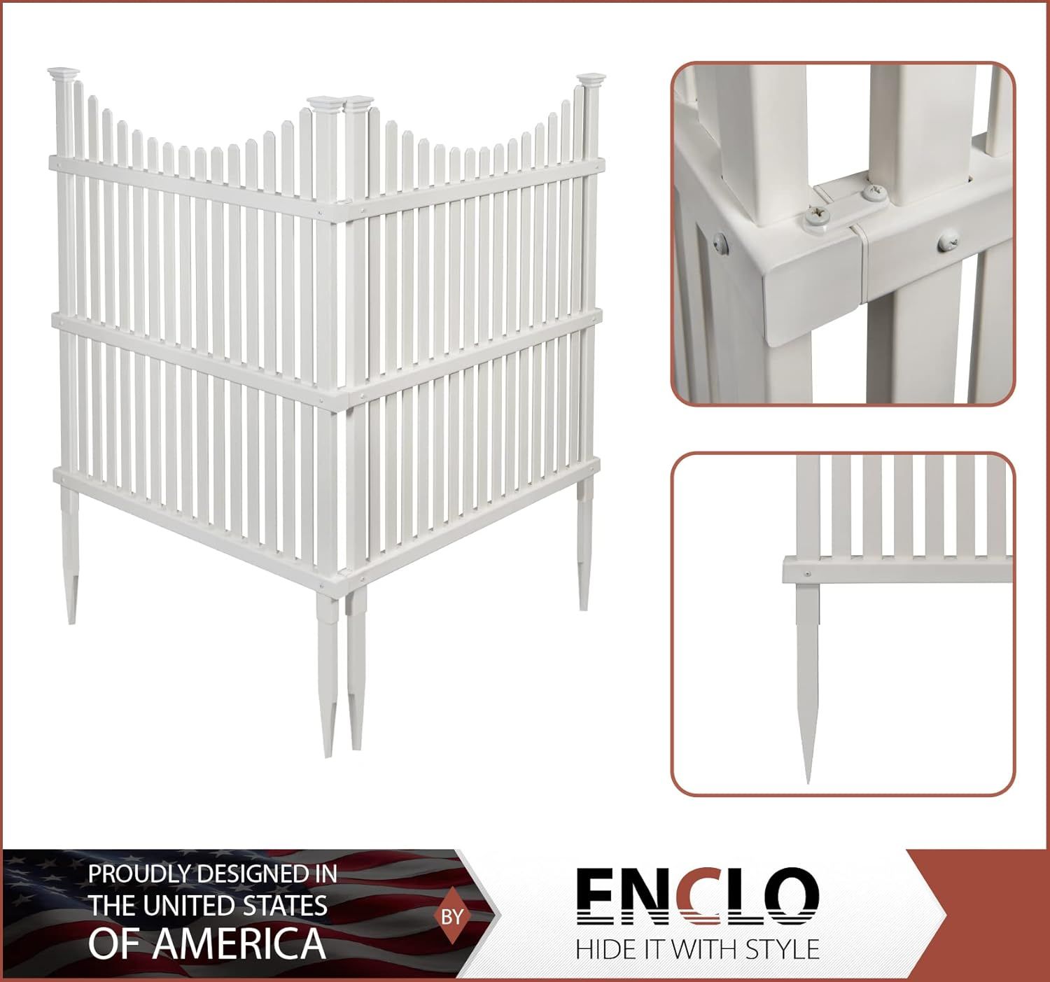 45in H x 36in W (2 Panels) No Dig Enclo Huntersville White Vinyl Privacy Screen, Outdoor Privacy Panels, Trash Can Enclosure, Air Conditioner Fence, P