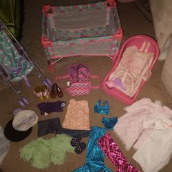 Baby Doll Bed Stroller Car seat Front Pack Carrier And Clothes 