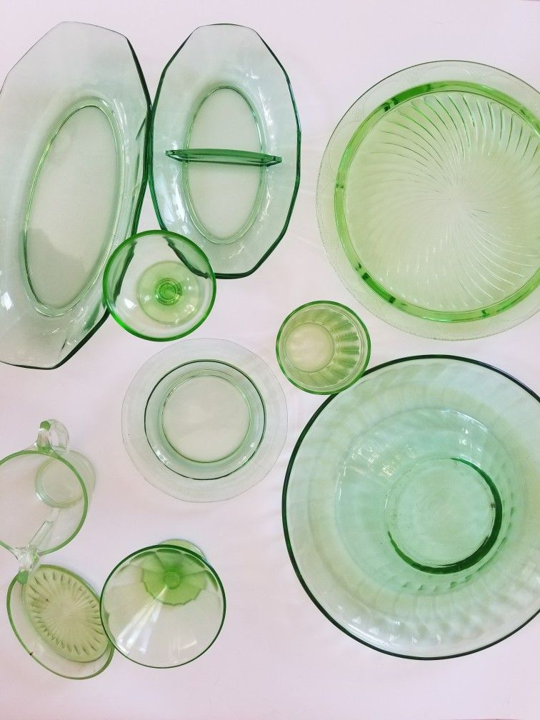 40-Piece Vintage Uranium Vaseline Glass Lot