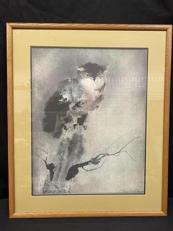 🦉 Kaiko Moti “Owl” Etching — Framed Signed — Vintage Mid Century Art
