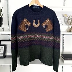 Women’s Polo Ralph Lauren Horseshoe Fair Isle hand knit wool sweater. Retail $895. Size XL. Only worn once!  Excellent condition. Horse Equestrian Nor