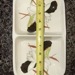 Red Wing LOTUS Divided Serving Bowl Dish 6.5x11" Vintage Hand Painted