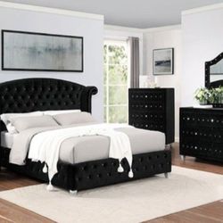 🔥🔥 Brand New Glam Black Velvet 6pc King Size Bedroom Set 🔥🔥