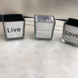 Live, Laugh, Love, Silver outside & Black inside, 3 Candle Holders