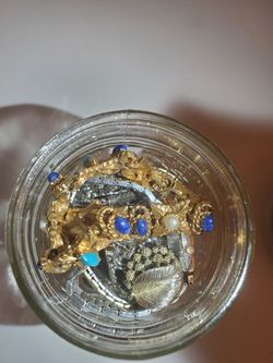 Jewelry Jar Filled with Vintage Jewelry