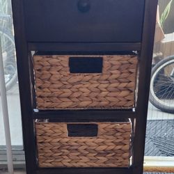 Wood Wooden Side Table Drawers Wicker 