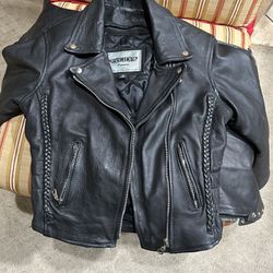 Premium Leather Biker Jacket With Leather Vest And Chaps 