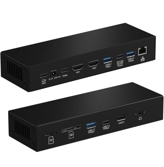 Laptop Docking Station, 15-in-1 USBC Docking Station, Triple Display with 2 x 4K HDMI and 1 x USB-C Video Port, 100W Charging for Laptop, 10 Gbps USB-