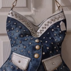 Corset Denim 15x14 Rhinestone Purse
