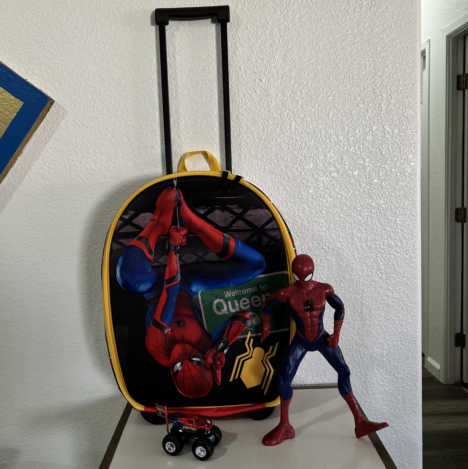 Disney Store Spider-Man Marvel Rolling 14”x7”x18” Luggage Suitcase For Kids Disney Store SPIDER-MAN 13” WEB SLING SOUND Action Figure Articulated